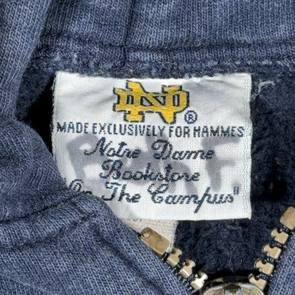 Vintage Notre Dame Sweater Adult MEDIUM Blue Hoodie Zip USA Campus Bookstore 90s - Picture 7 of 11